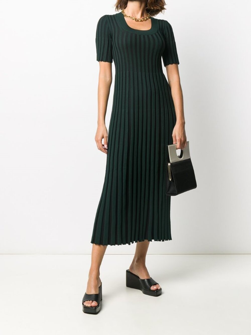Kenzo Women's Ribbed Knit Midi Dress Dark Green